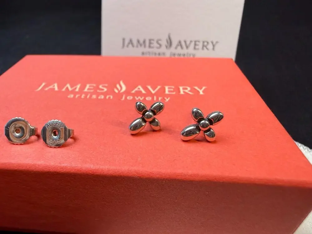 James Avery Retired Beaded Cross Stud Earrings Sterling Silver 925 - Picture 1 of 7